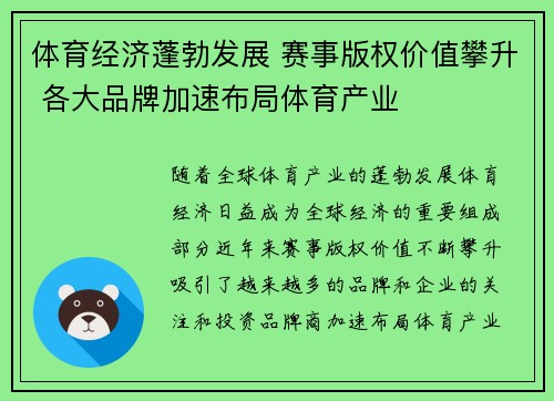 体育经济蓬勃发展 赛事版权价值攀升 各大品牌加速布局体育产业